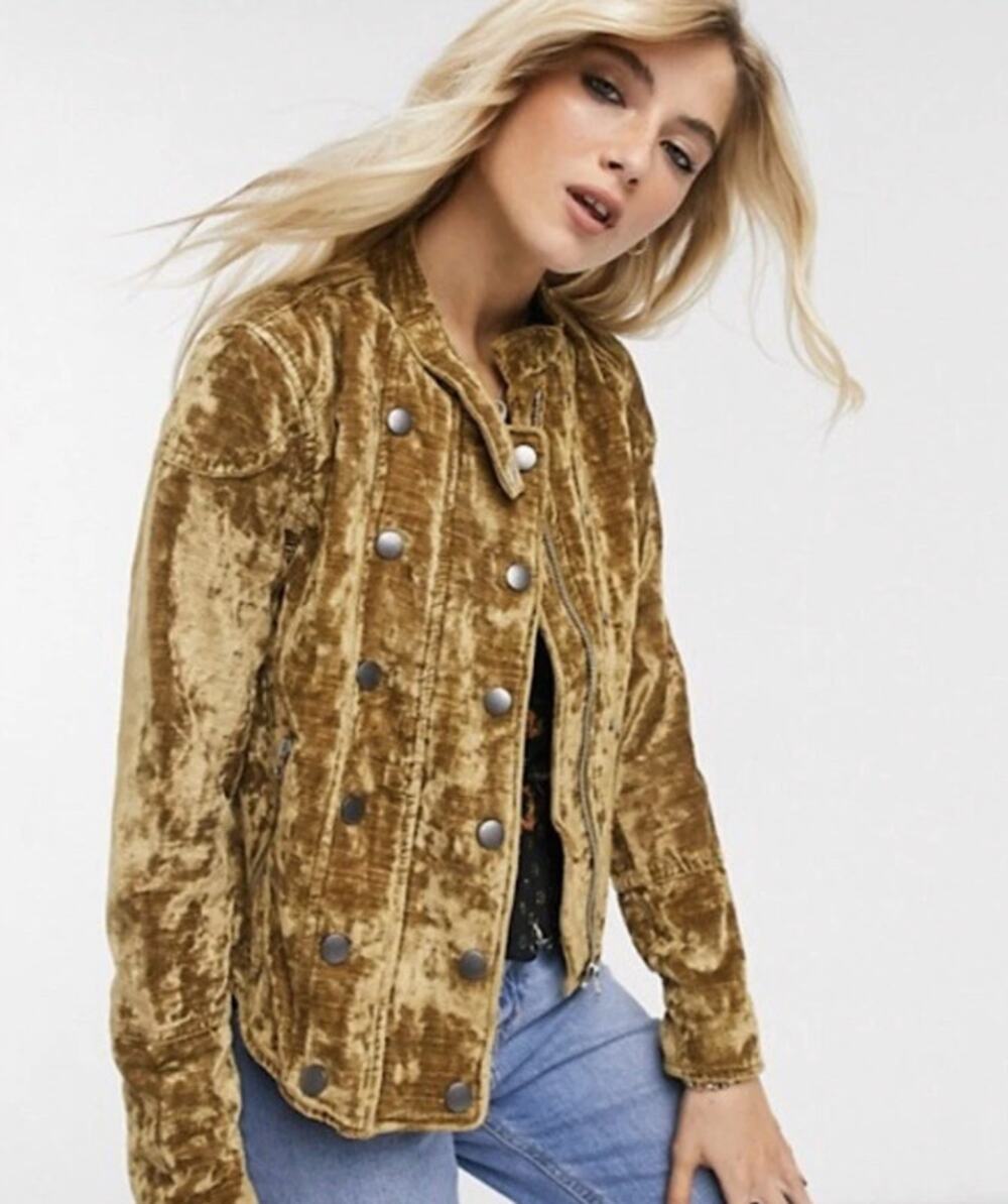 We The Free Dusk Till Dawn Velvet Moto Jacket Warm Tobacco Long Sleeve Women's M